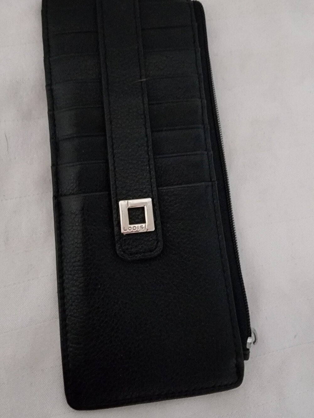 Lodis Black Leather Zip Wallet with Silver Accent
